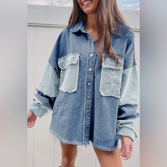 Jackets & Blazers - Oversized Patchwork Denim Shacket New Boutique Item